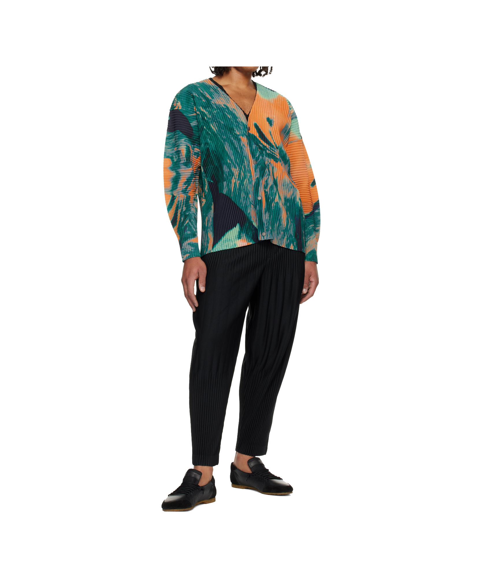 Issey Miyake Pleated Polyester Knitted Cardigan In Multi