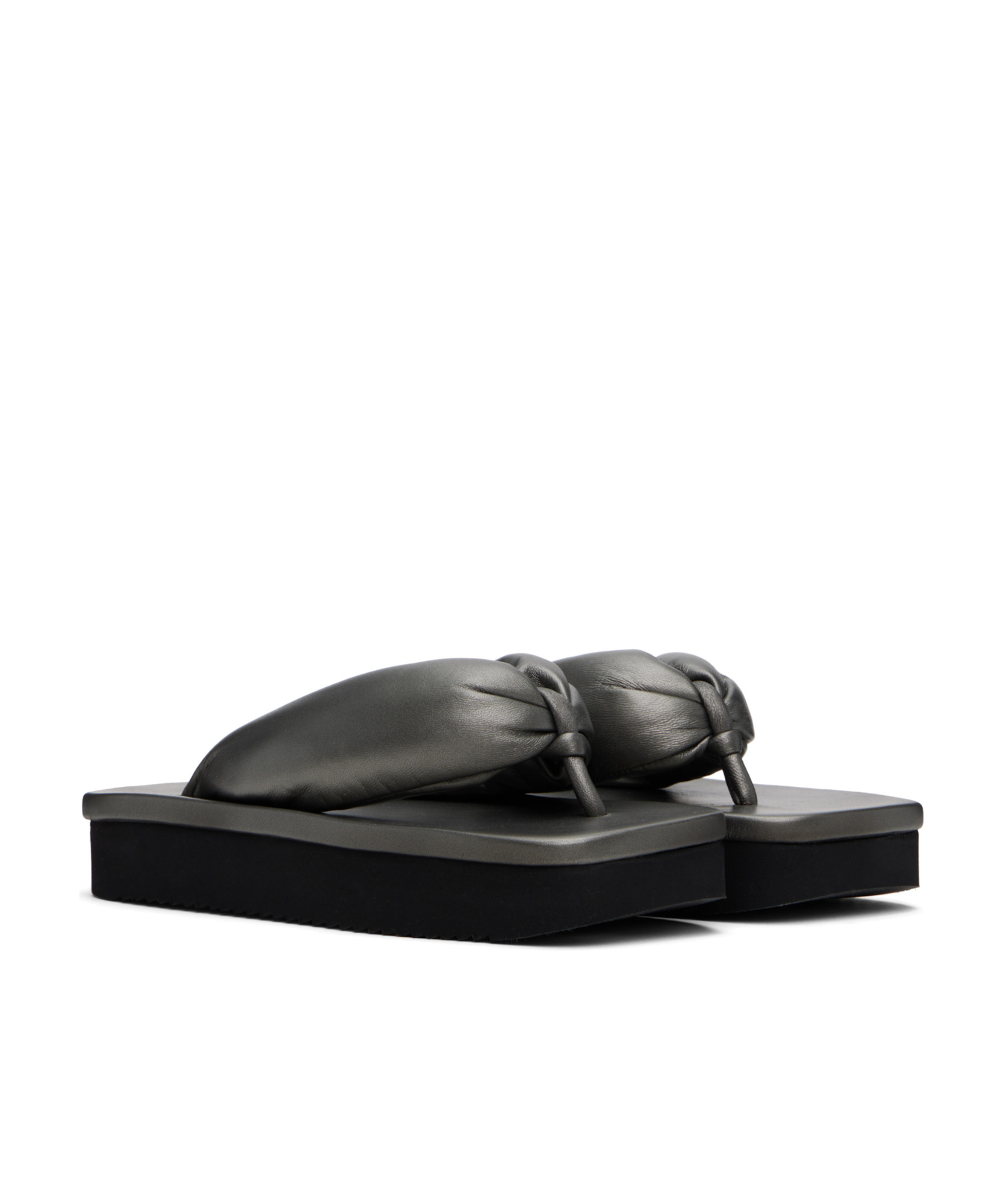 Rick Owens Gunmetal Hollywood Peached Lambskin Flip-flops In Black