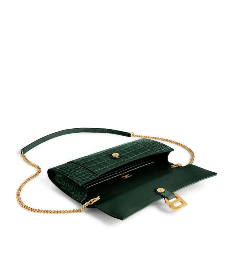 Balenciaga Women's Hourglass Pochette With Chain In Forest Green