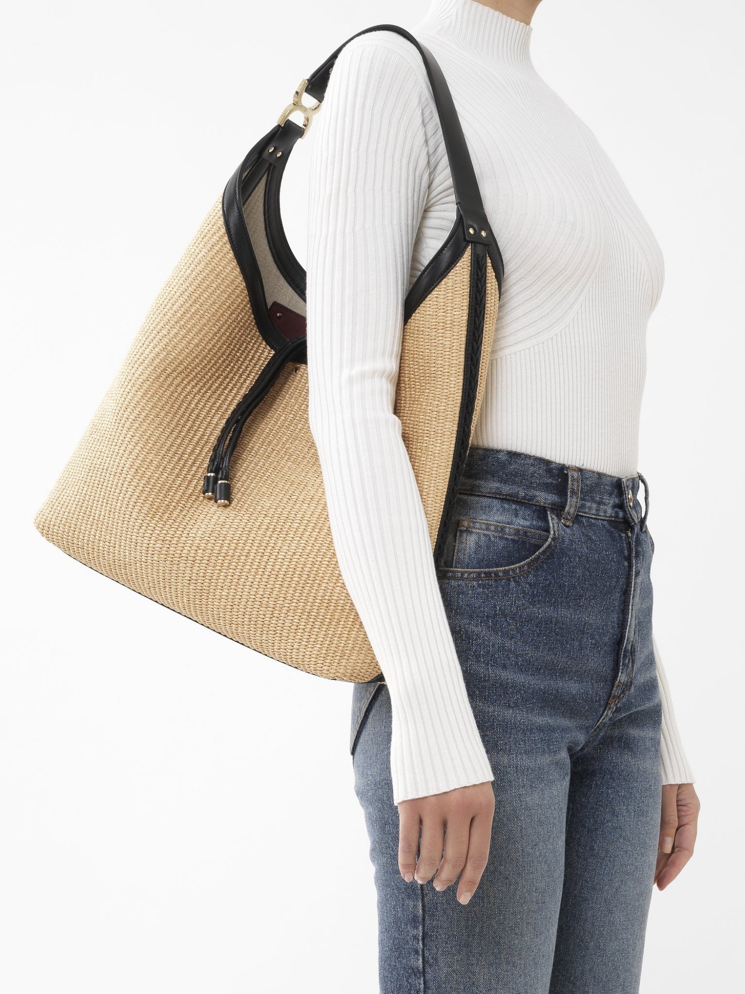 Chloé Marcie Raffia Tote Bag In Nude