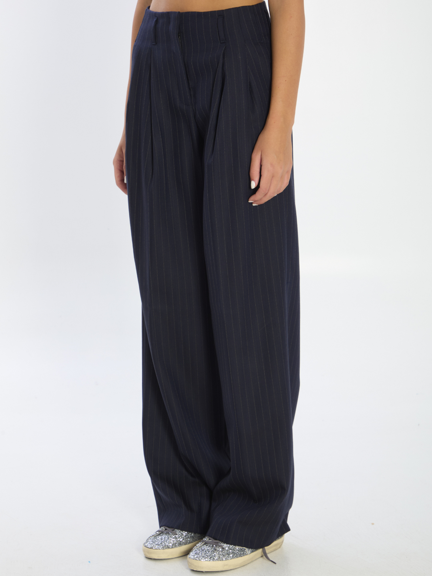 Golden Goose Sartorial Pleated Flavia Pants In Pinstripe Fabric In Black