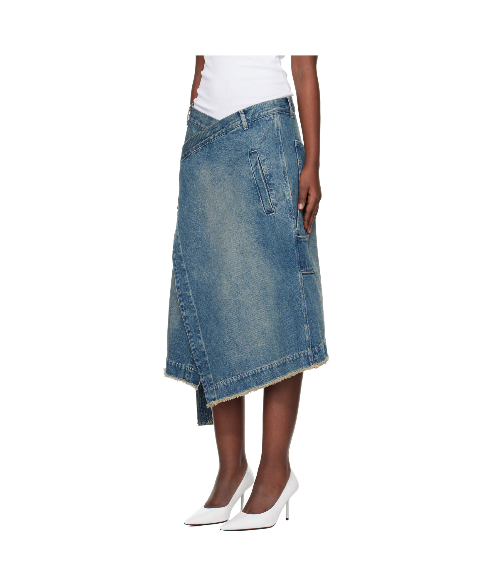Lu'u Dan Blue Apron Denim Midi Skirt In Blue