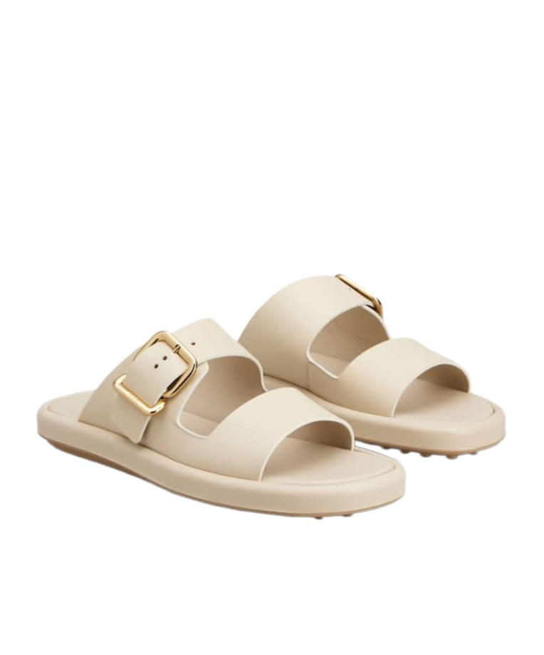 Tod's Wide Strap Buckle Leather Sandals In Nude