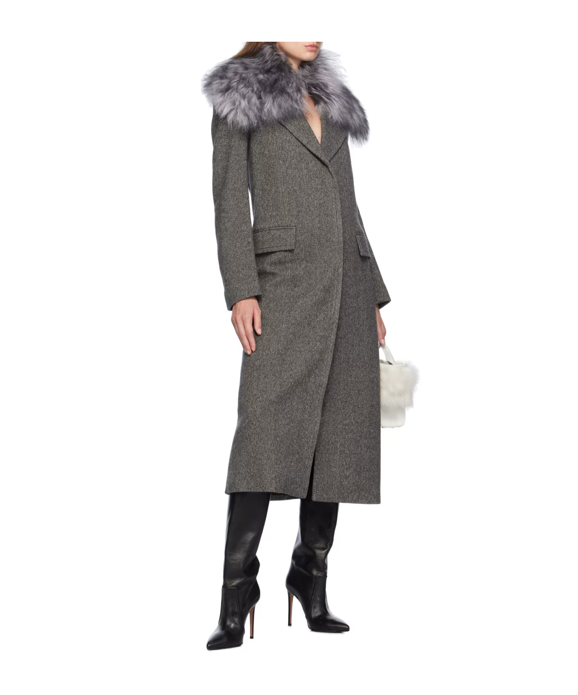 Blumarine Herringbone Pattern Coat In Black