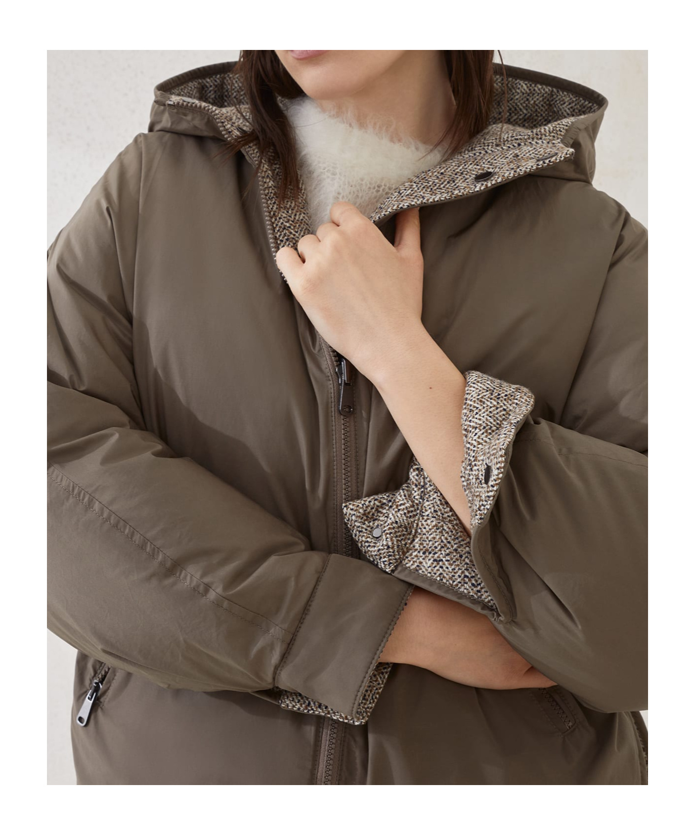 Brunello Cucinelli Women Reversible Wool And Silk Down Jacket In Brown