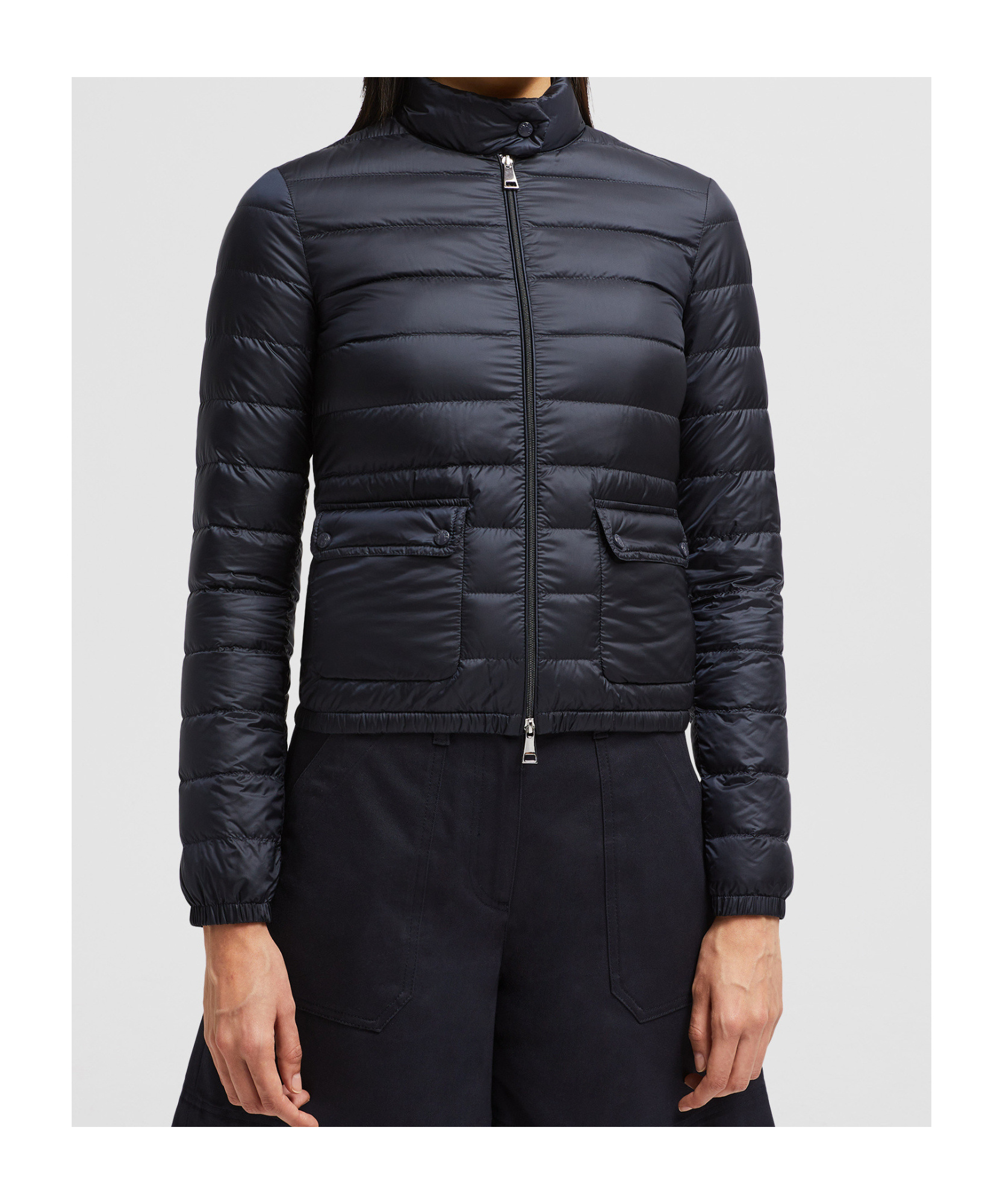Moncler Long-sleeved Short Down Jacket In Blue