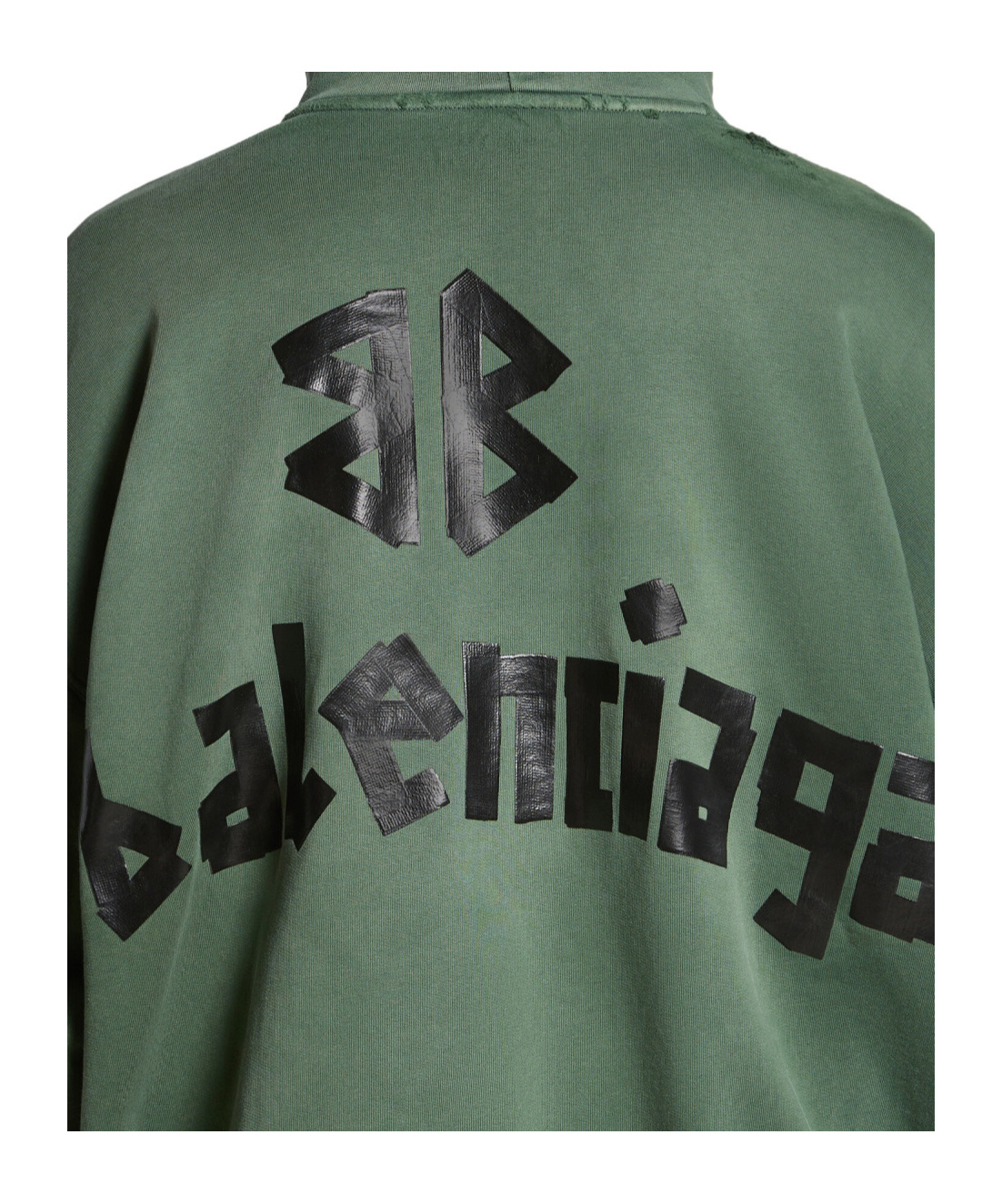 BALENCIAGA NEW TAPE TYPE RIPPED POCKET HOODIE LARGE FIT IN DARK GREEN