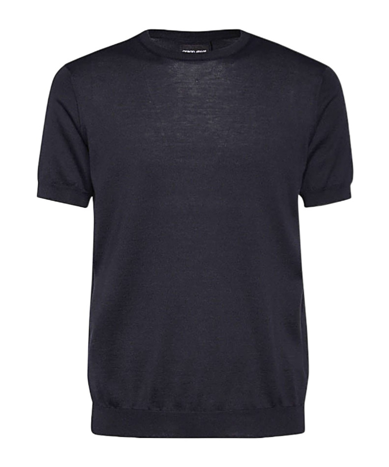 Giorgio Armani Crewneck Short-sleeved Knit Jumper In Black