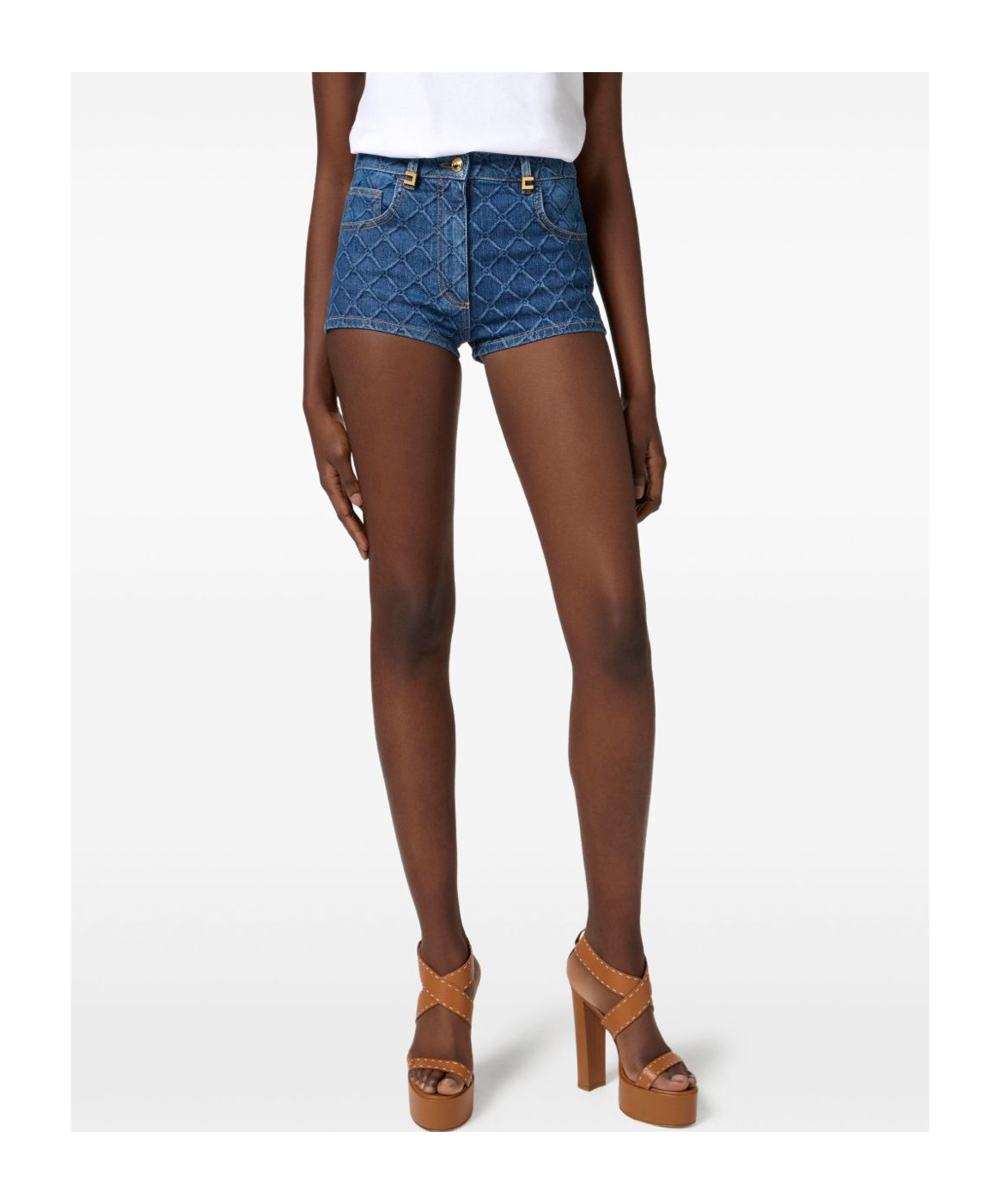Elisabetta Franchi All-over Printed Denim Shorts In Blue