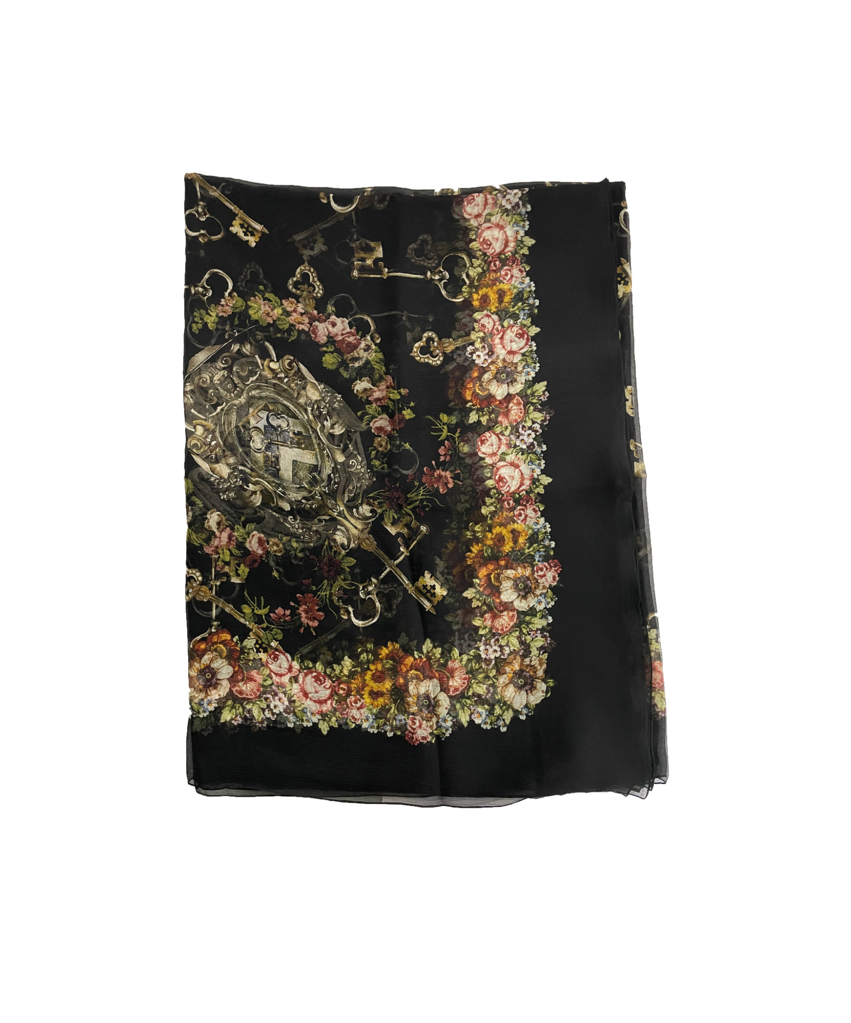 Dolce & Gabbana Printed Silk Scarf In Black