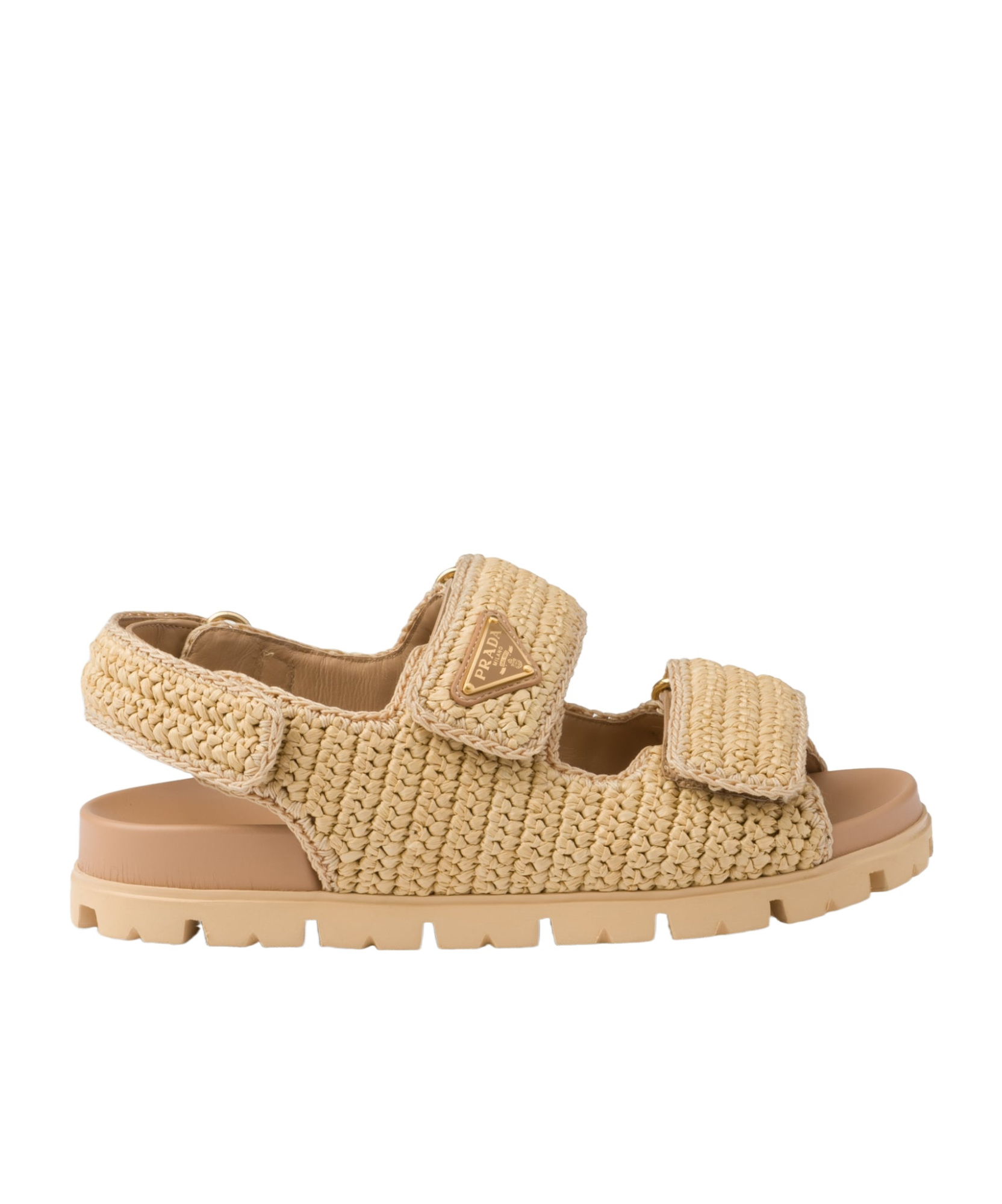 Prada Logo-plaque Woven Sandals In Multi