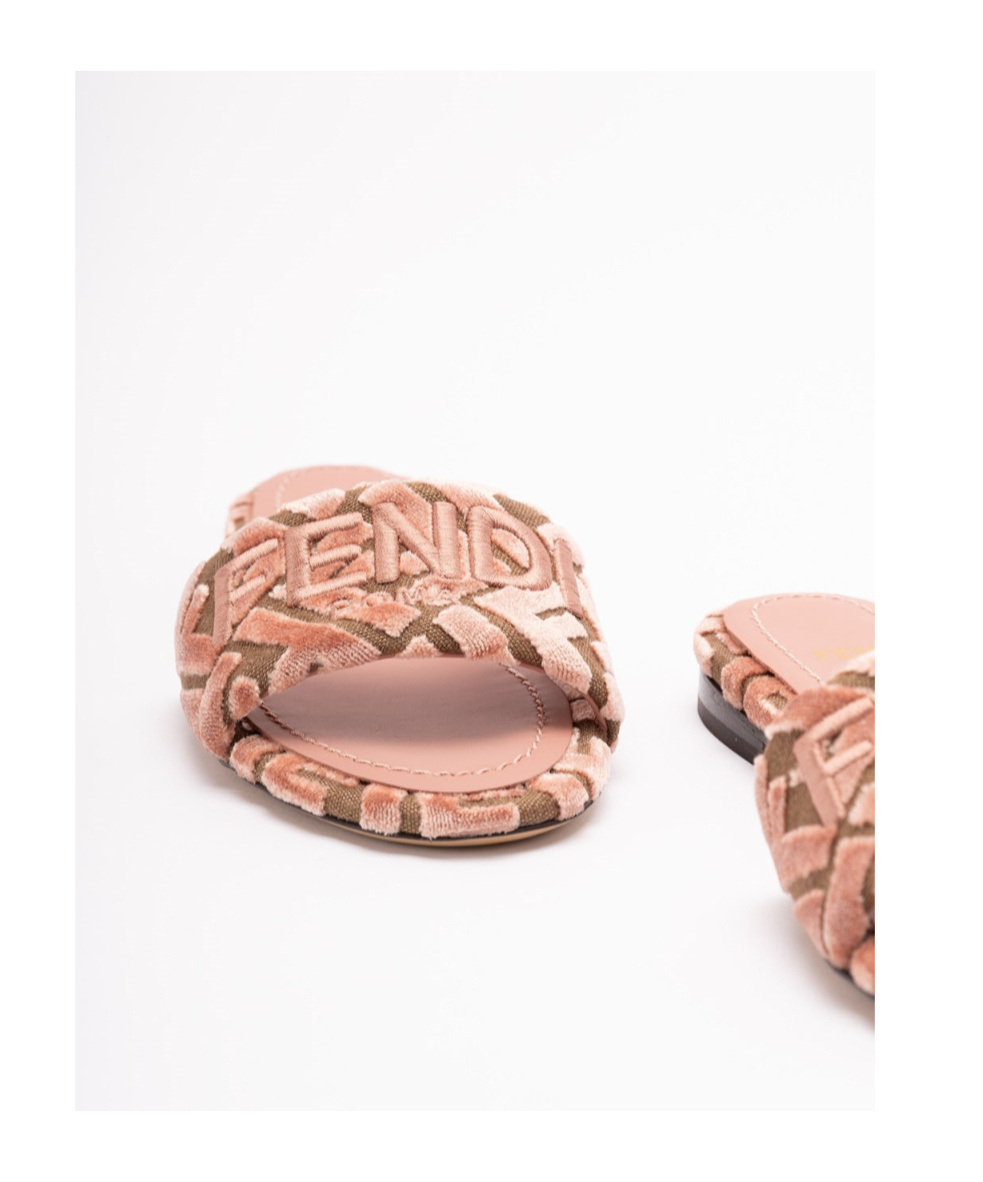 Fendi Logo-motif Velvet Sandals In Pink