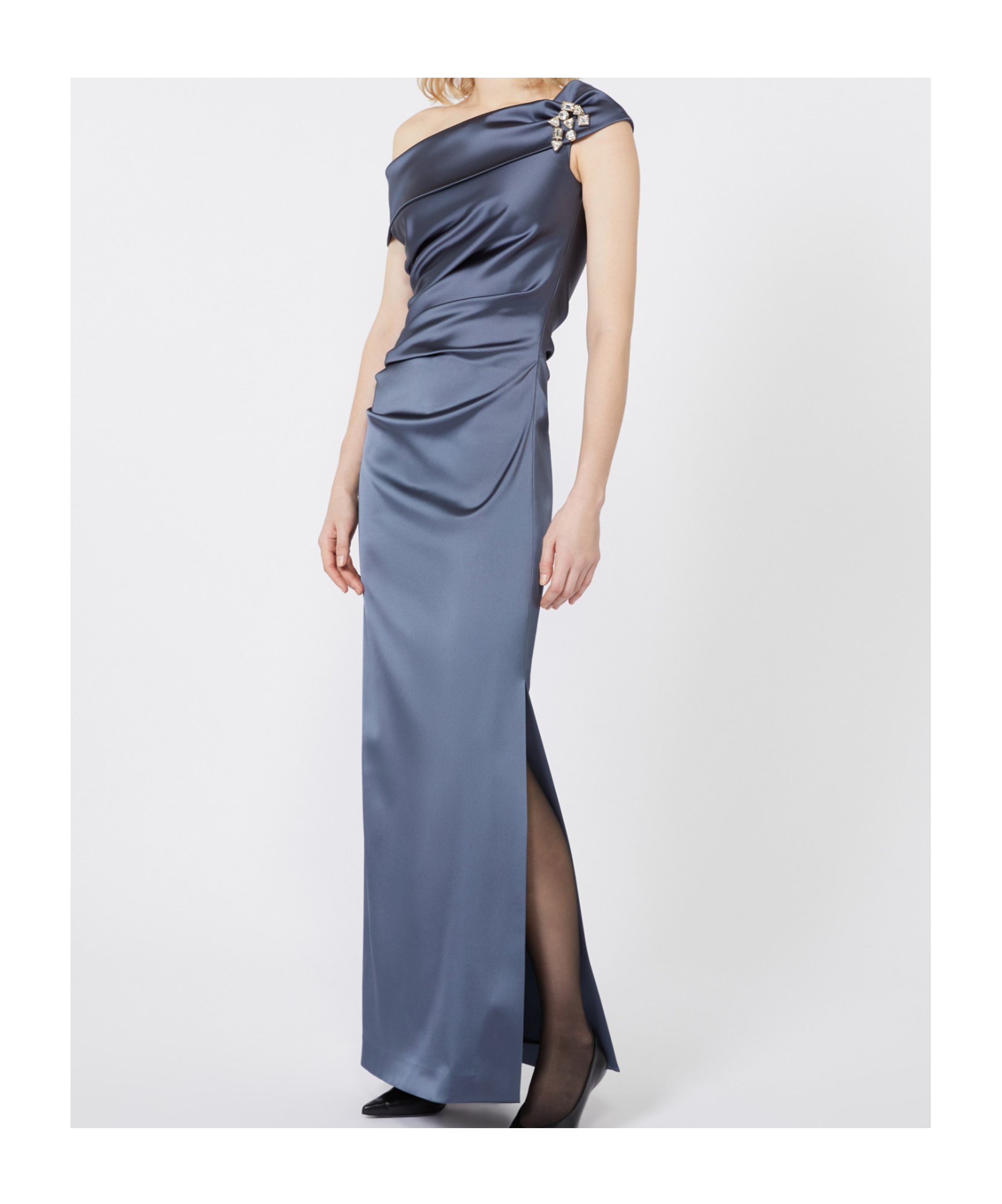 Max Mara Long Stretch Satin Dress In Blue
