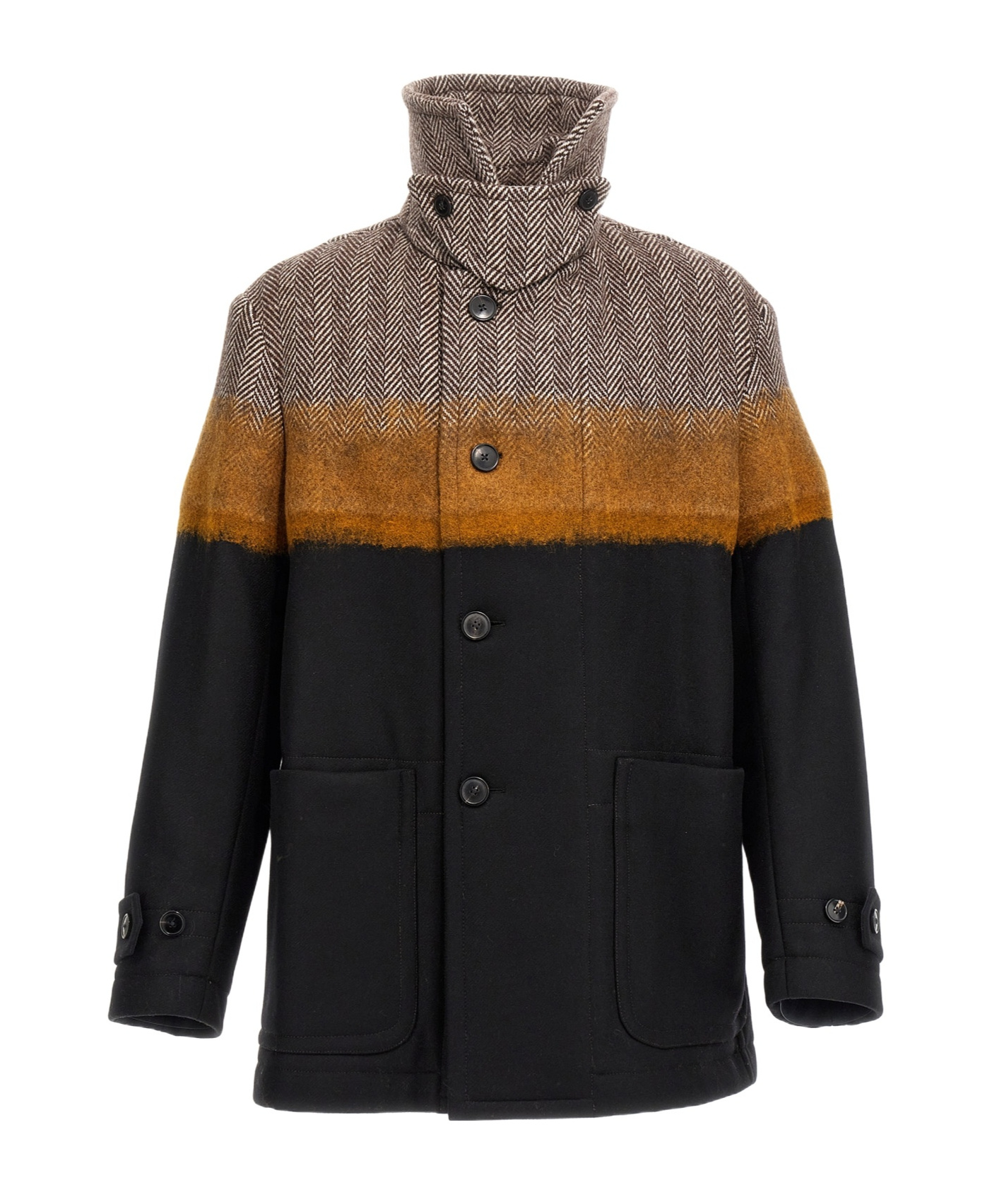 Dries Van Noten Multicolor Stand Collar Coat In Black