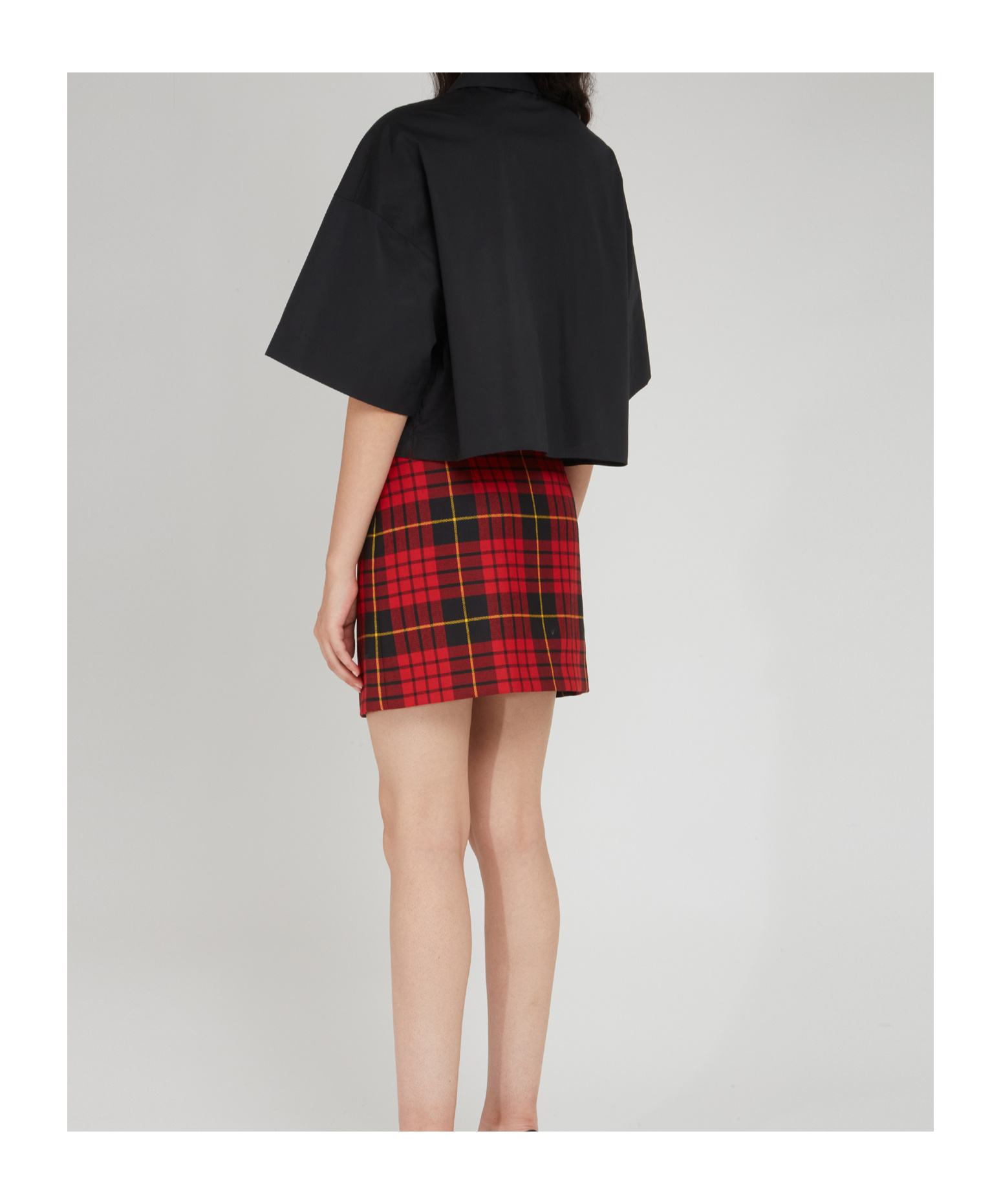 Alexander Mcqueen Tartan Pleated Pin Detail Wool Miniskirt In Black