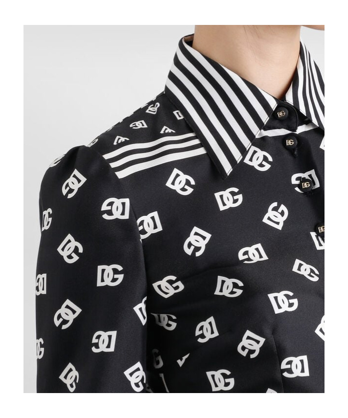 Dolce & Gabbana Dg Logo-print Silk Shirt Dress In Black