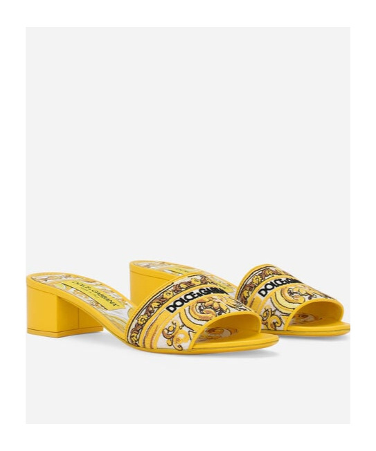 Dolce & Gabbana Karol Embroidered Block-heel Slide Sandals In Yellow