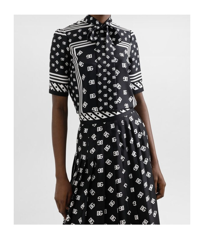 Dolce & Gabbana Dg-print Blouse In Black