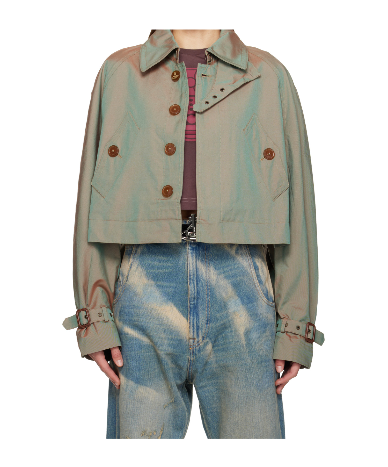 Vivienne Westwood Cut Off Graziano Trench Coat In Green