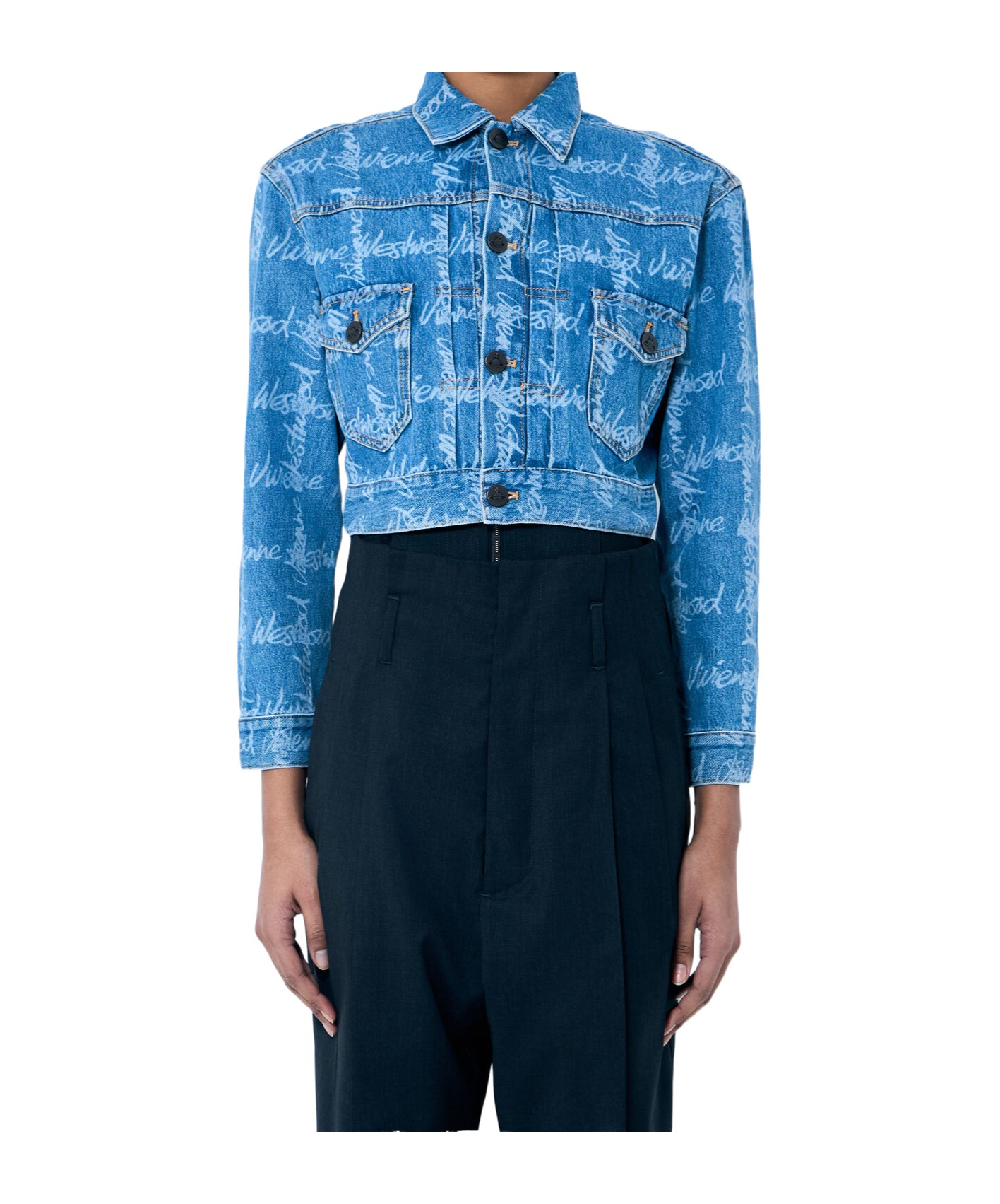 Vivienne Westwood Cropped Indigo Blue Jacket With Flap Pockets In Blue