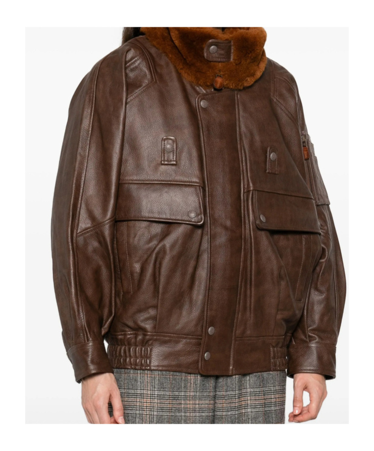 R13 Long-sleeved Leather Jacket In Brown