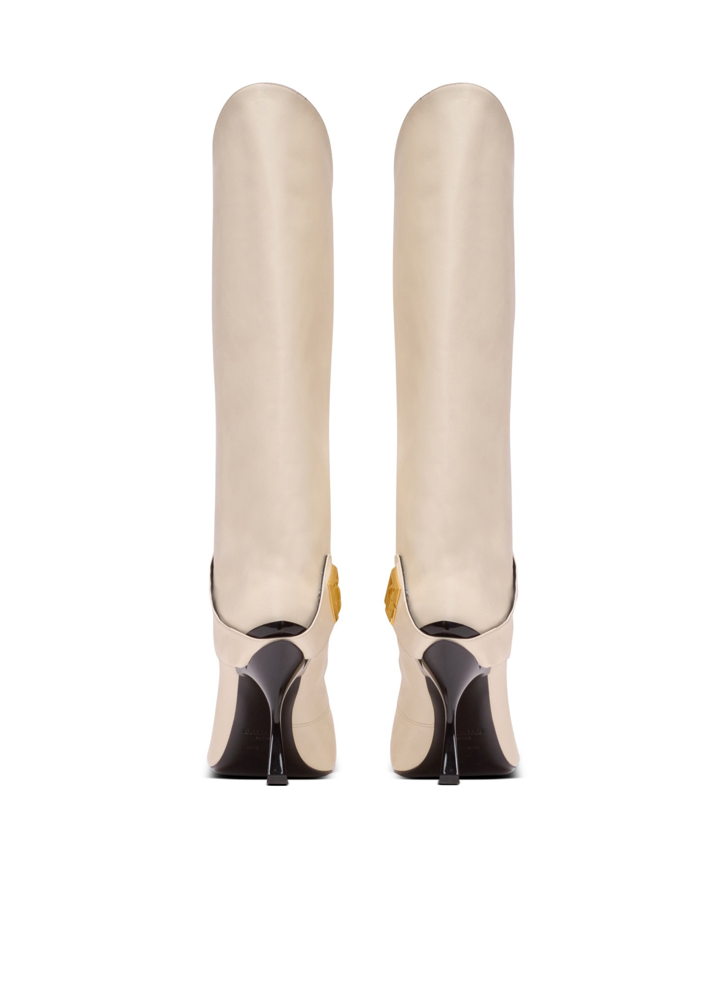 Balmain Twist Heeled Leather Boots In Neutral