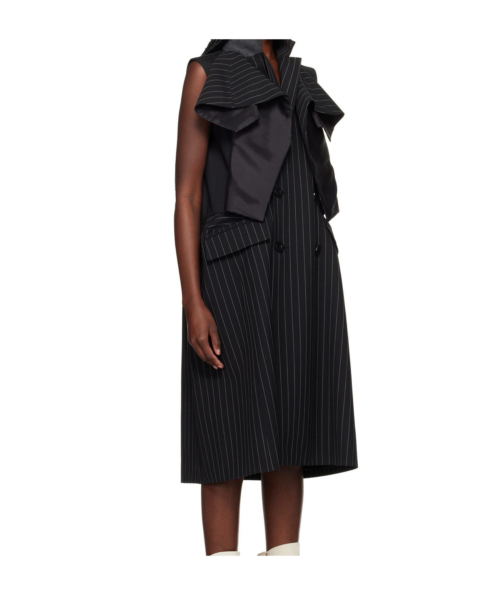 Sacai Black Wool Silk Suiting Midi Dress In Black