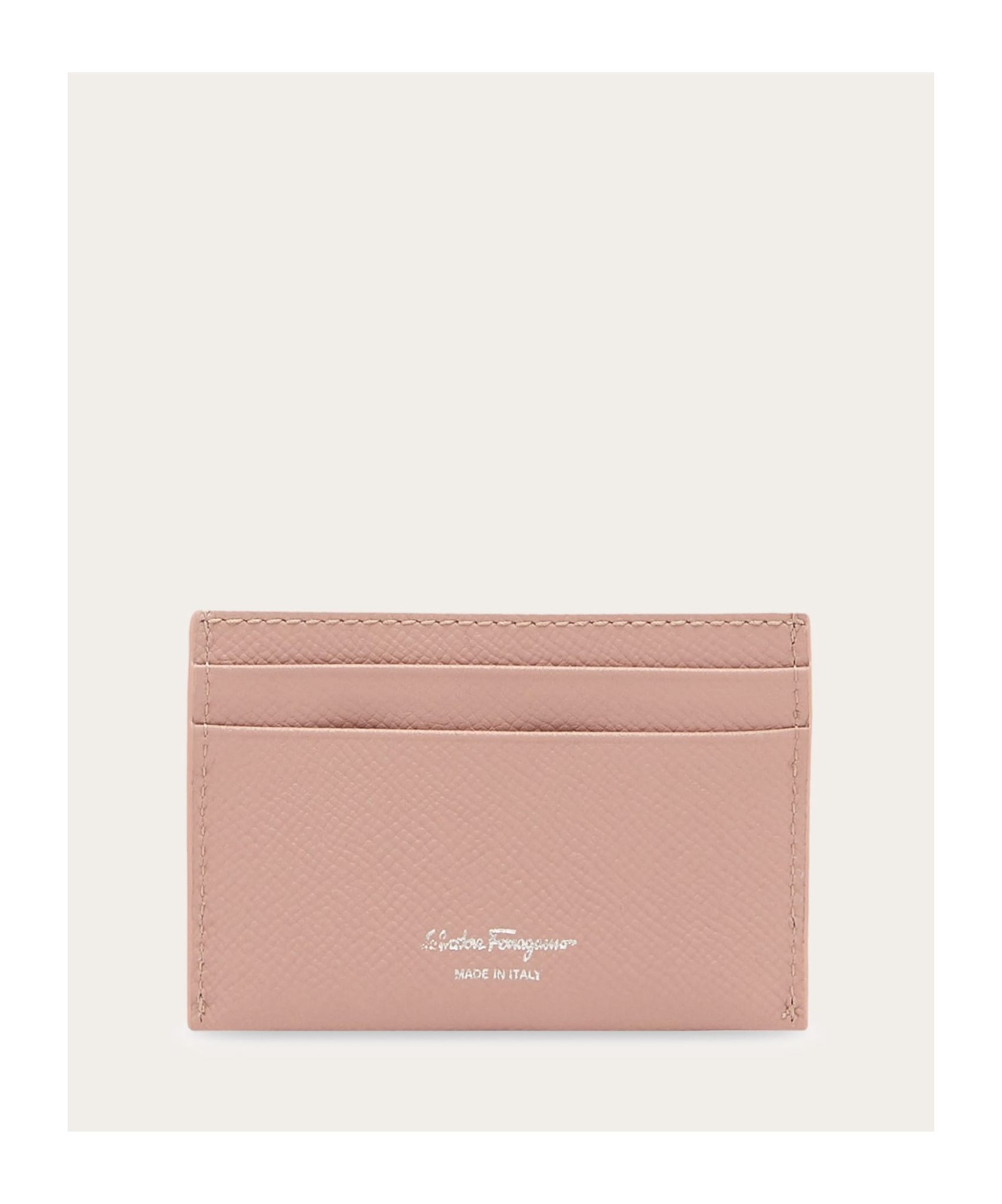 Ferragamo Gancini Hammered Leather Cardholder In Nude