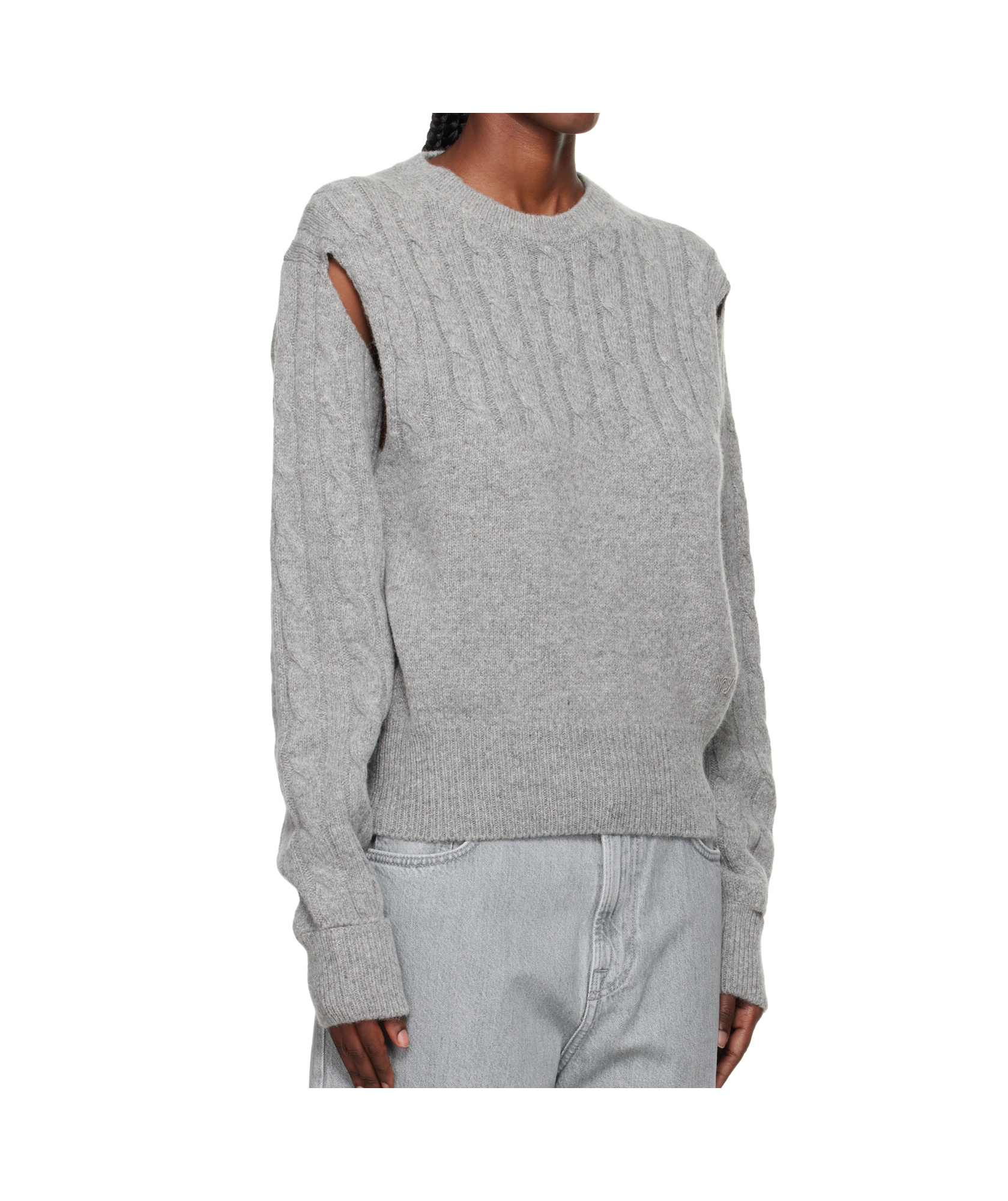 Open Yy Convertible Cable Knit Sweater In Gray