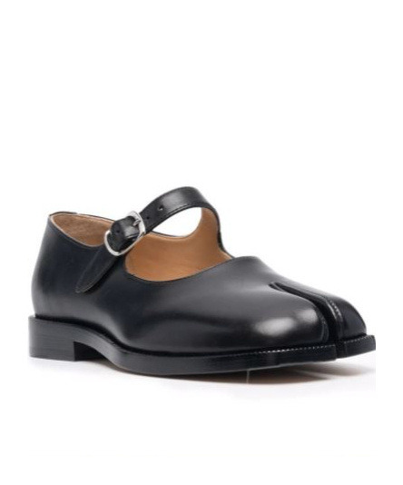 Shop Maison Margiela Tabi Leather Mary Jane Shoes In Black
