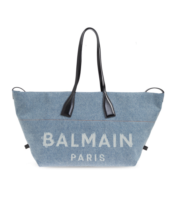 Balmain Large Logo-print Denim Tote Bag In Blue