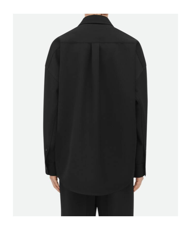 Bottega Veneta Solid Color Wool Overshirt With Breast Pocket In Black