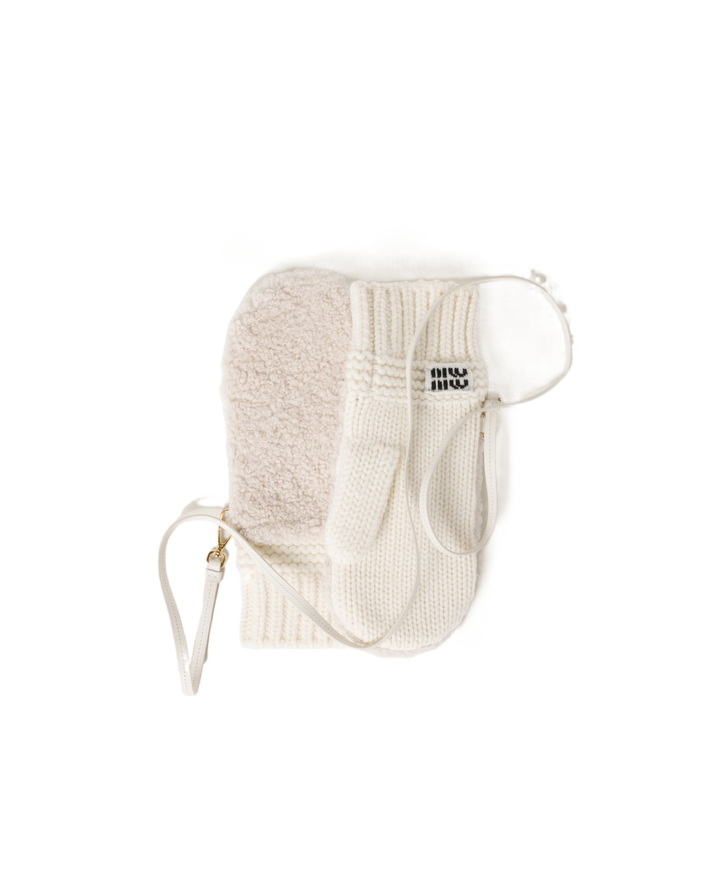 Miu Miu Wool, Cashmere And Shearling Mittens In White