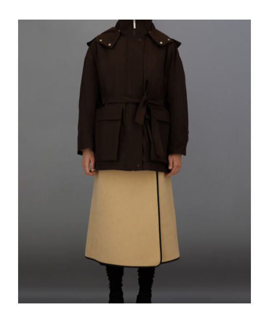 Herno Hooded Belted Jacket In Brown