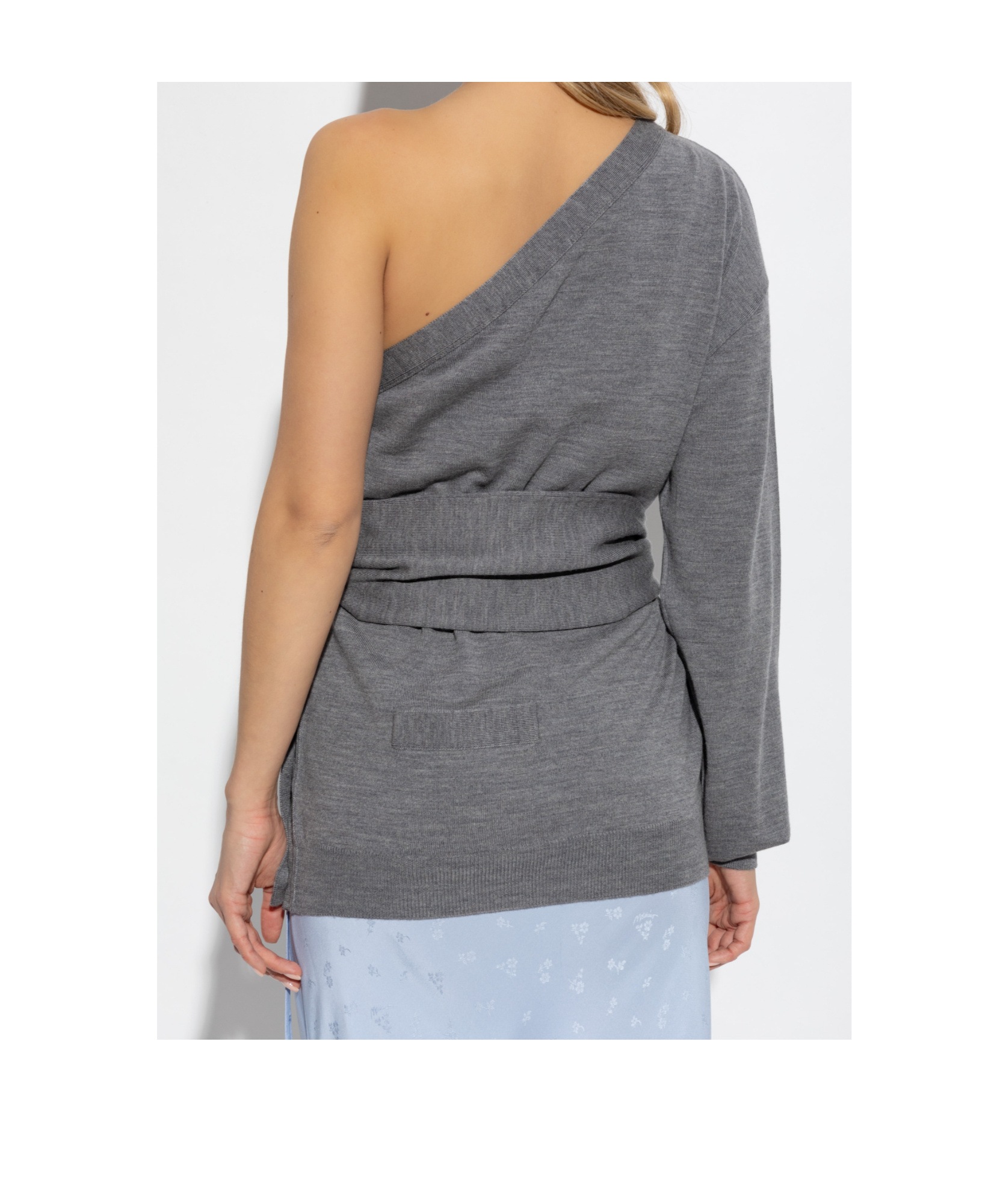 Moschino One-shoulder Wool Cardigan Tailored Twist In Gray