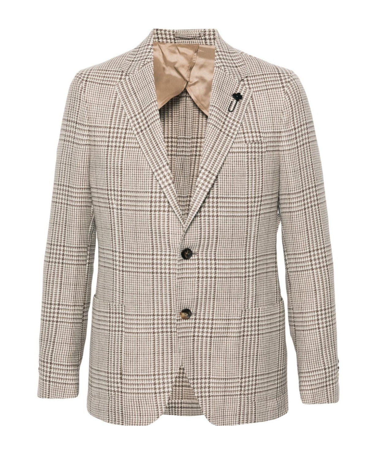 Lardini Single-breasted Checked Blazer In Virgin Wool In Nude