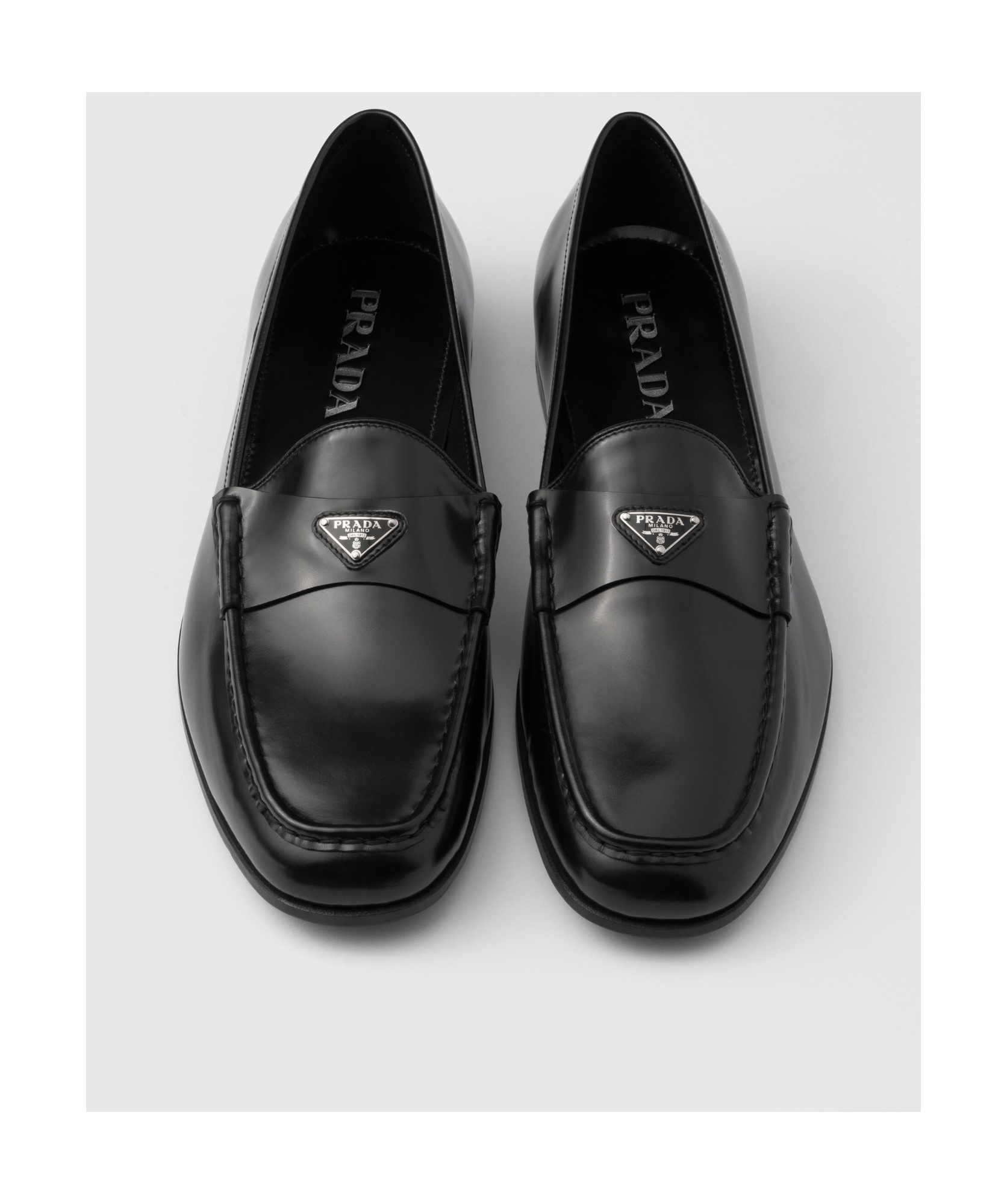 Prada Round Head Loafer Shoes In Black
