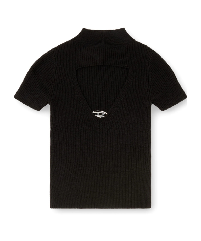 Diesel M-olive Cut-out Oval Hardware T-shirt In Black
