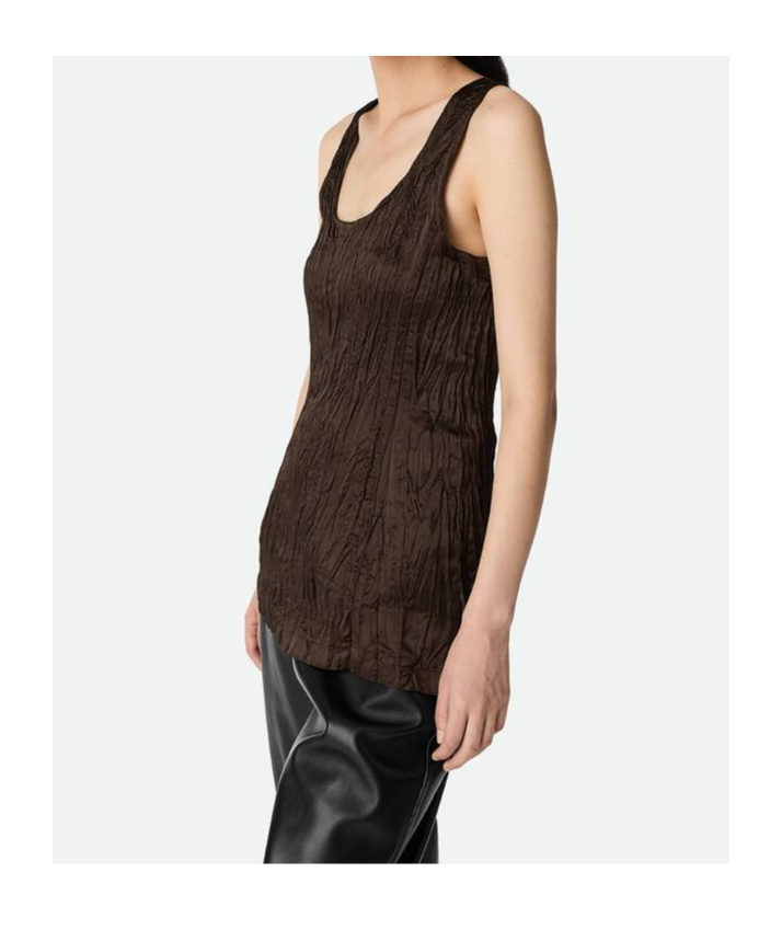 Bottega Veneta Viscose Satin Crushed Tank Top In Ebony
