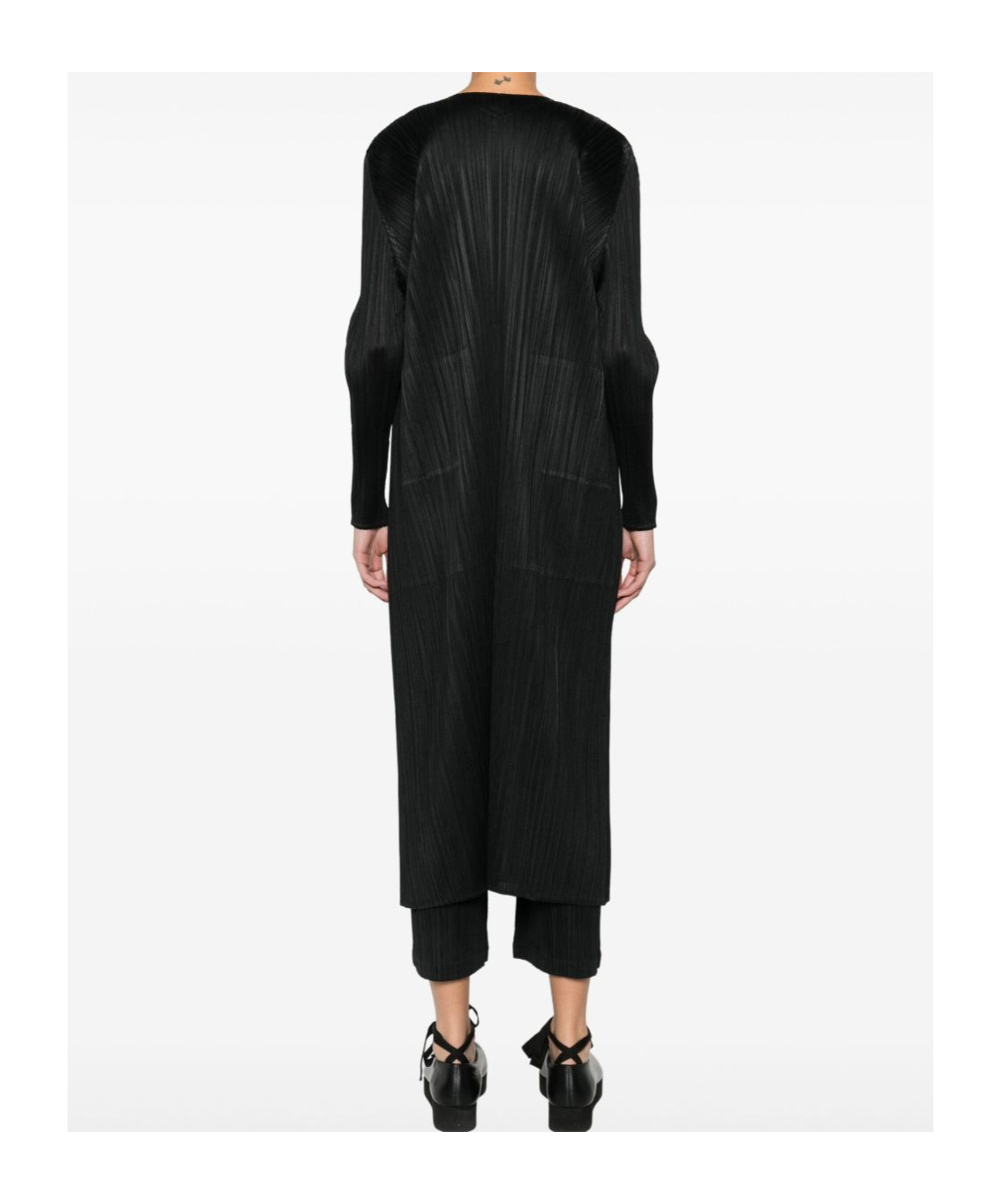 Issey Miyake Open-front Pleated Coat In Black