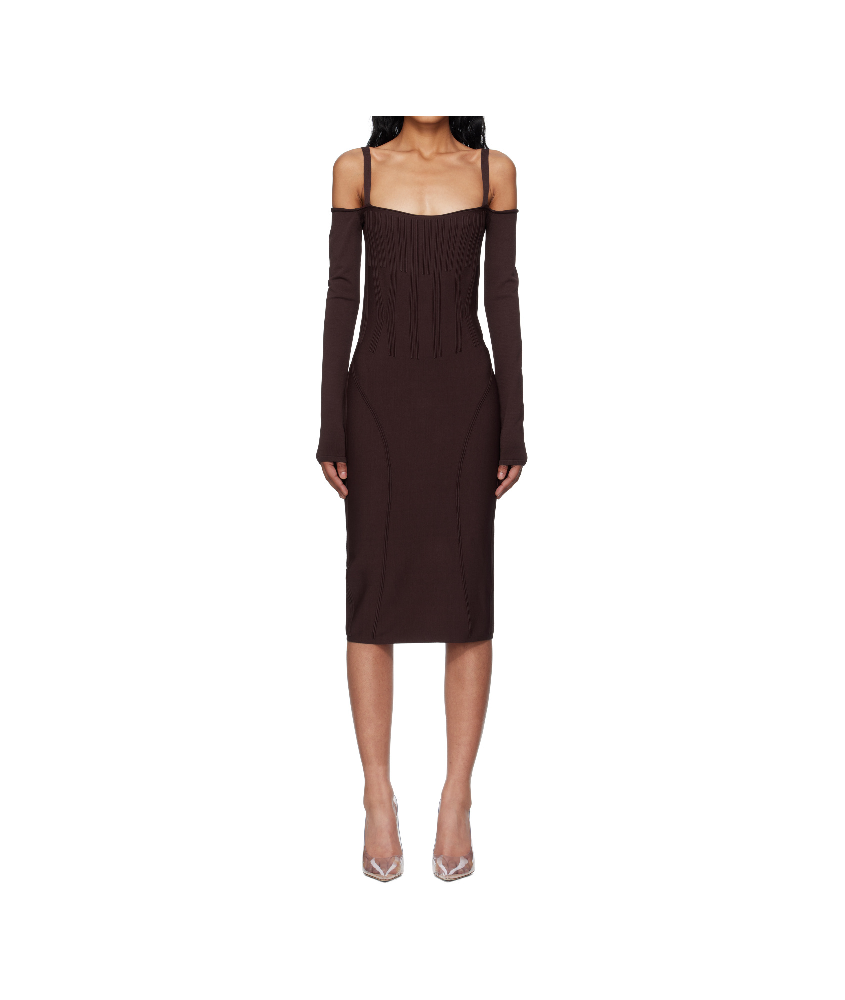 Mugler Boning-detail Dress In Brown