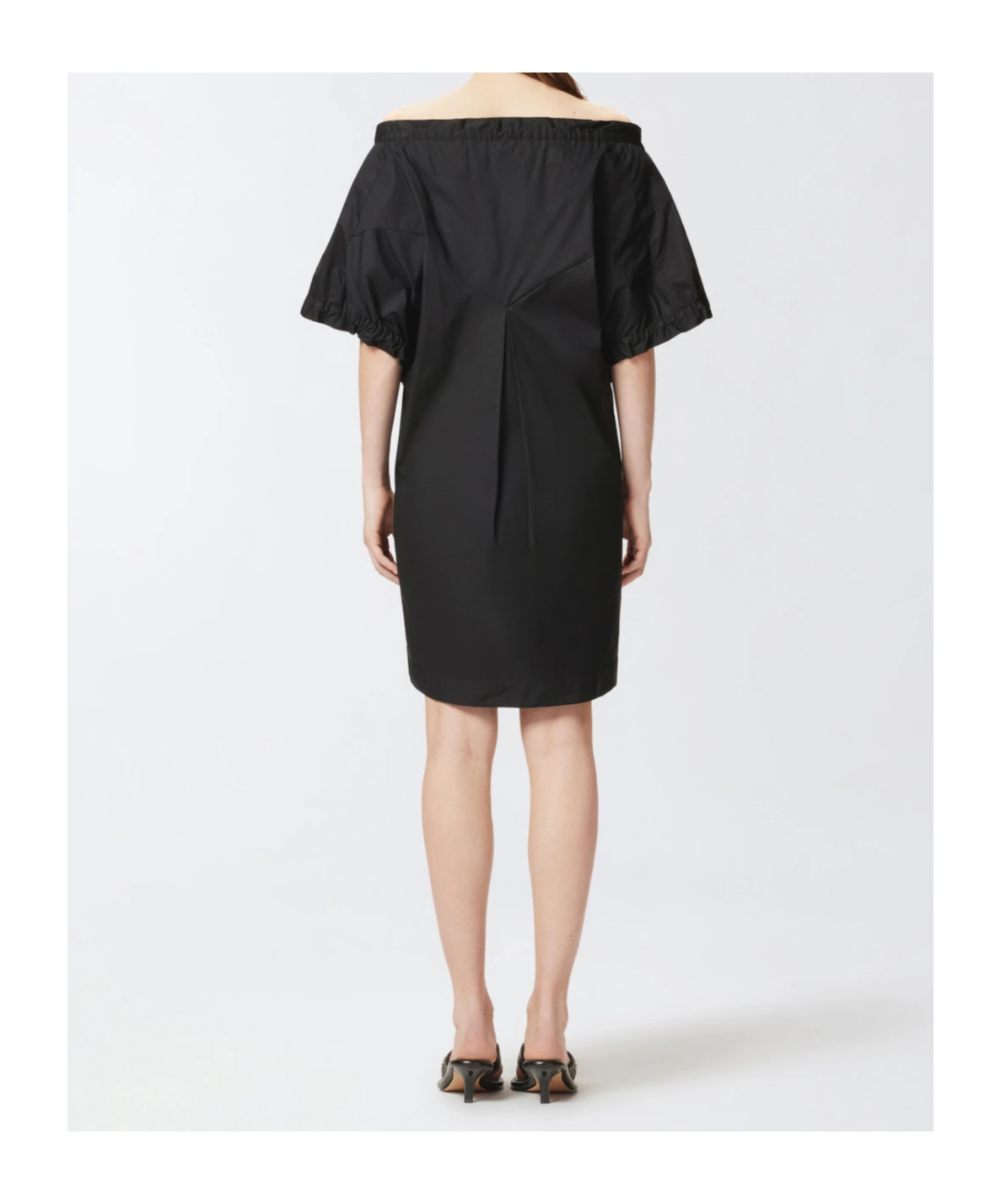 Pinko Poplin Mini Dress With Gathering And Eyelets In Black
