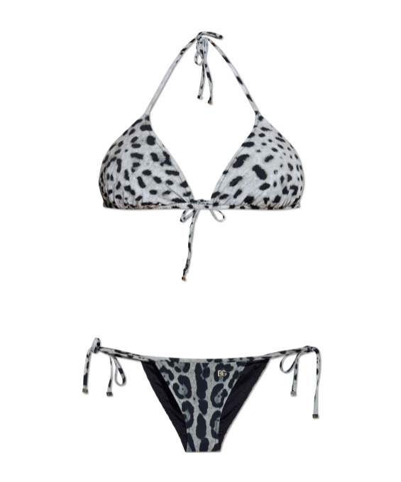 Dolce & Gabbana Animal Pattern Two-piece Swimsuit In Gray