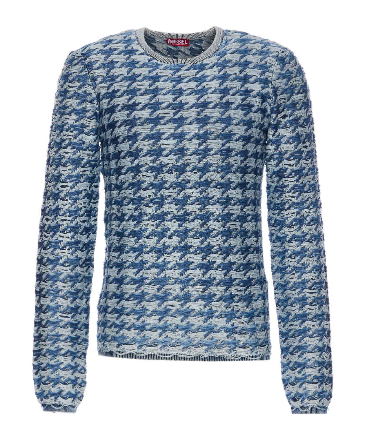 Diesel Crewneck Houndstooth Pattern Sweater In Blue