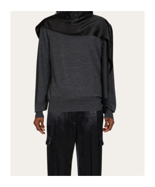 Ferragamo Satin Scarf Wool Sweater In Blue