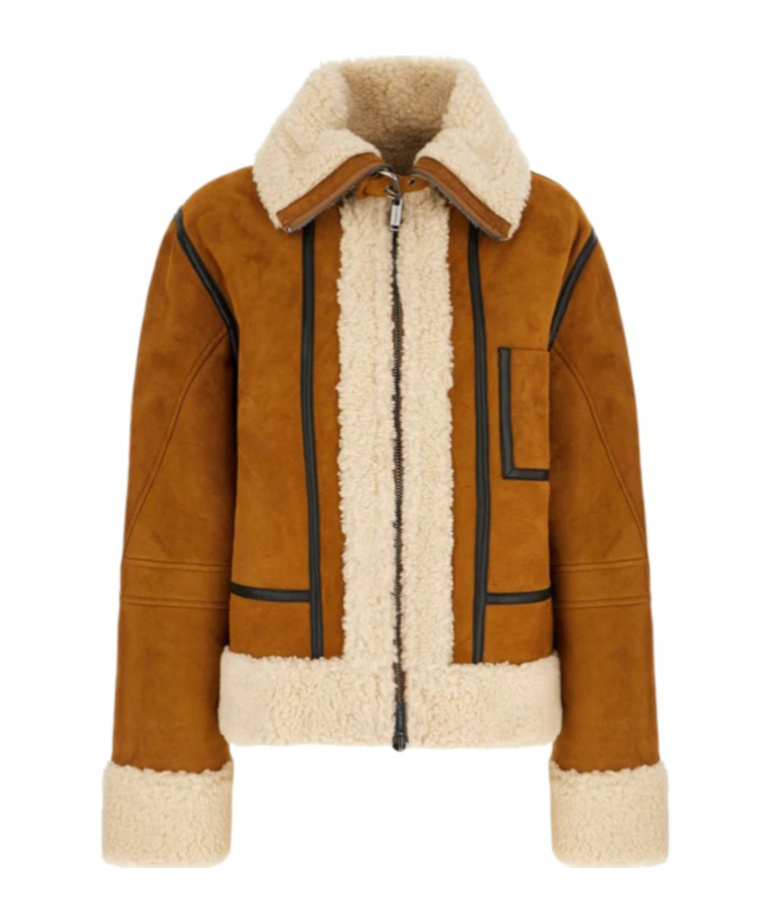 Iceberg Zippered Stripe Leather Jacket In Brown