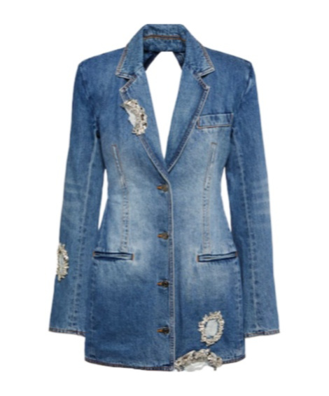 Area Embellished Cutout Denim Blazer In Blue
