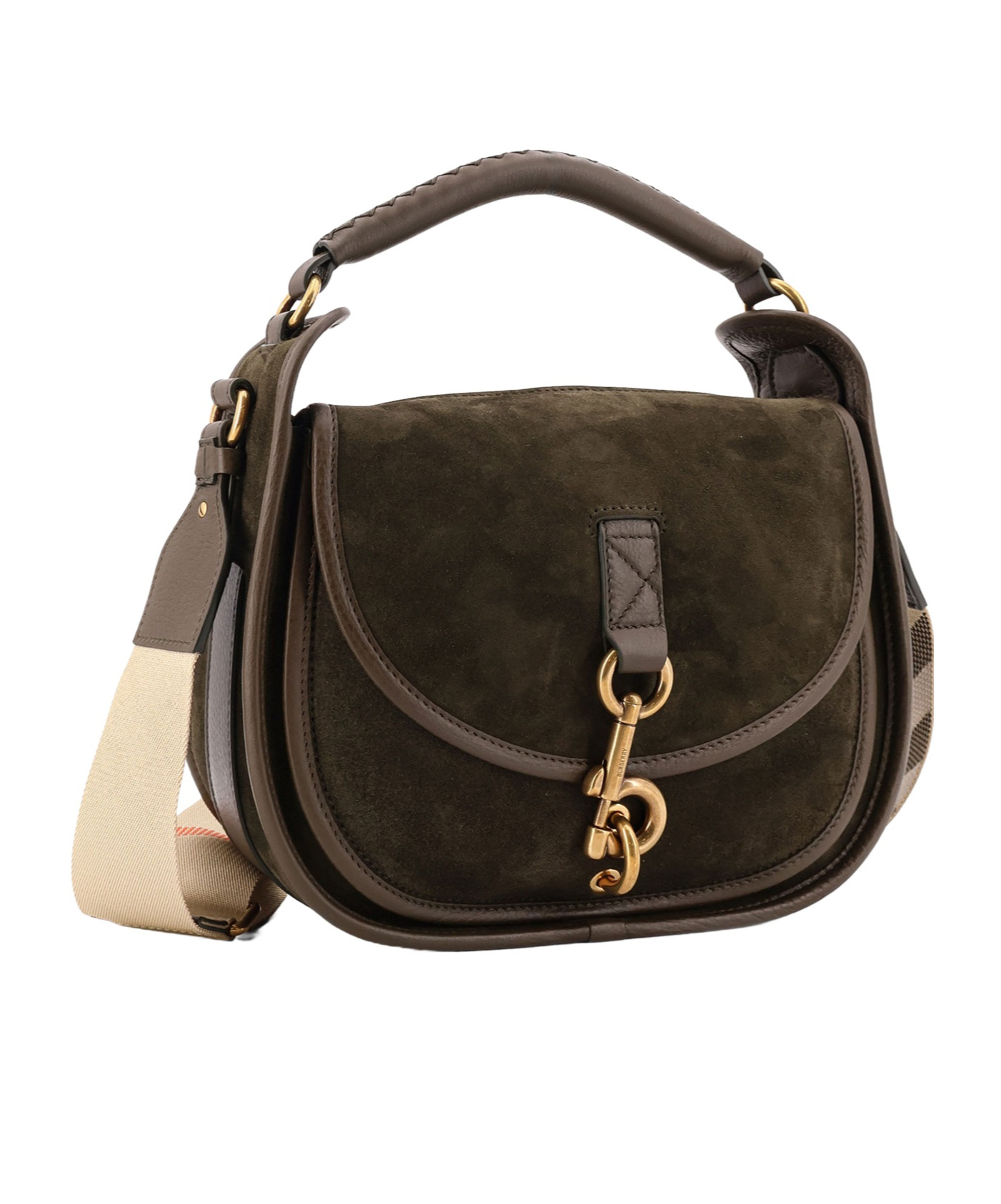 Burberry Clip Foldover-top Small Tote Bag In Brown