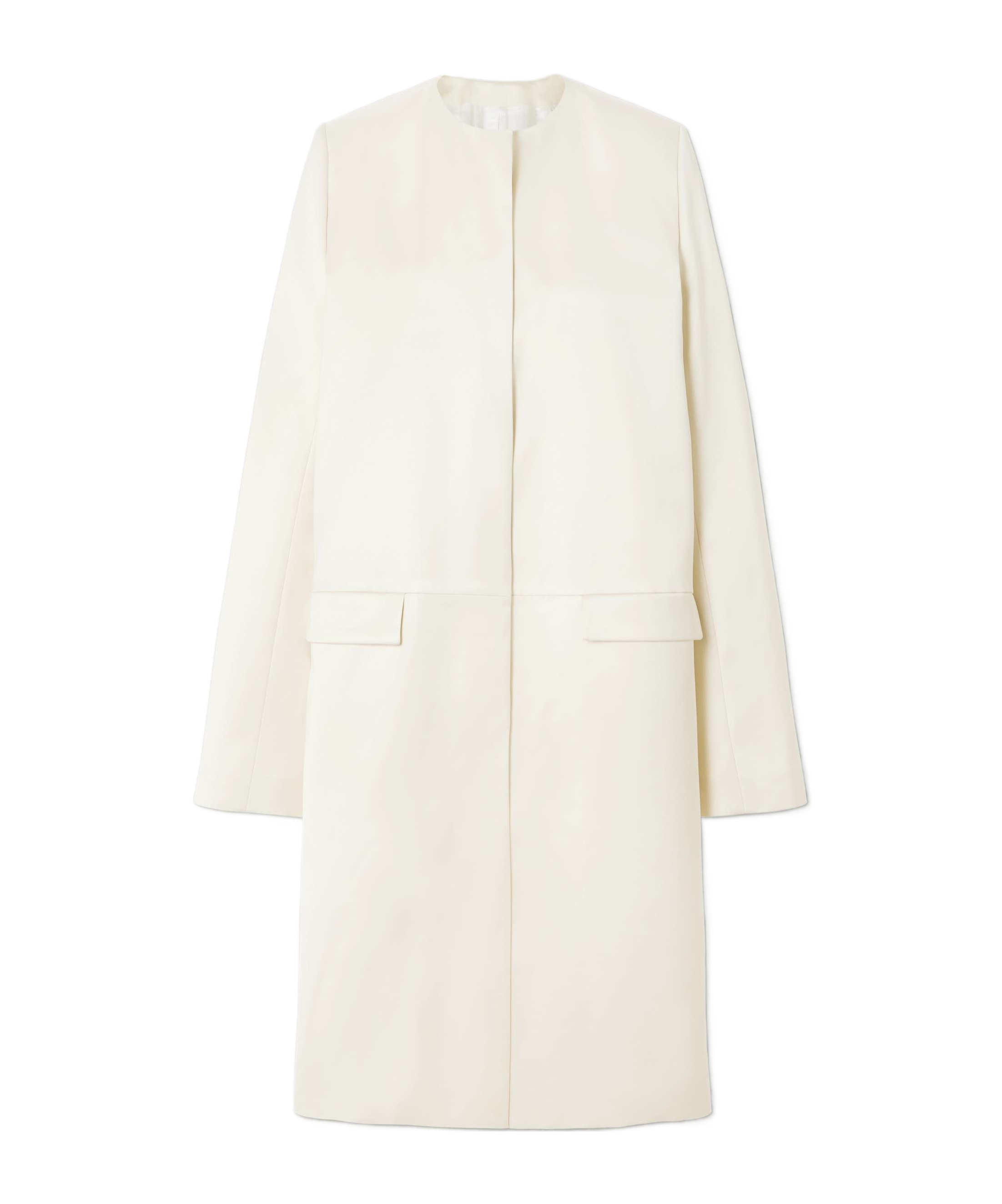 Totême Collarless Silk Coat In White