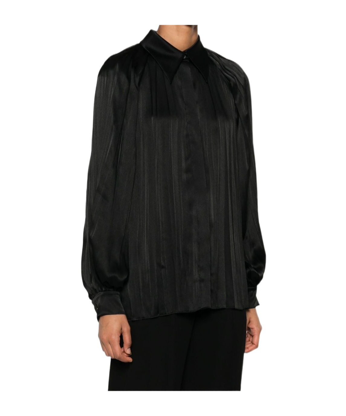 Shop Alberta Ferretti Pleated Satin Shirt In Black